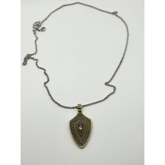 Brighton Medaille Crest Shield Reversible Necklace Gold & Silver Color - Picture 1 of 6